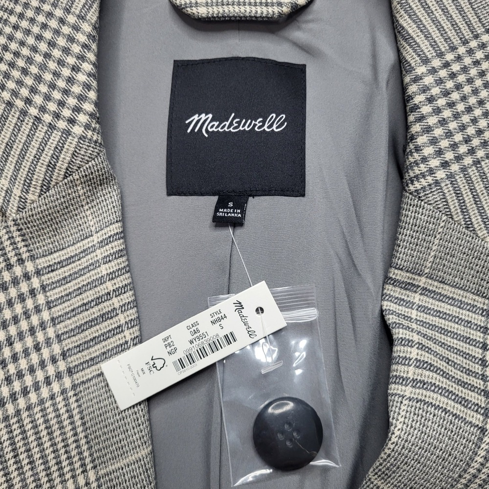 Madewell Dorest Blazer Jacket Galloway Plaid Gray Button Slouchy Oversized Small - Picture 8 of 9